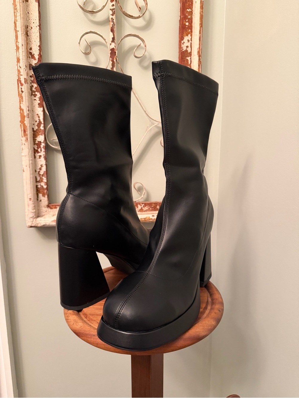 Women's Black Platform Block Heel Stretch Boots